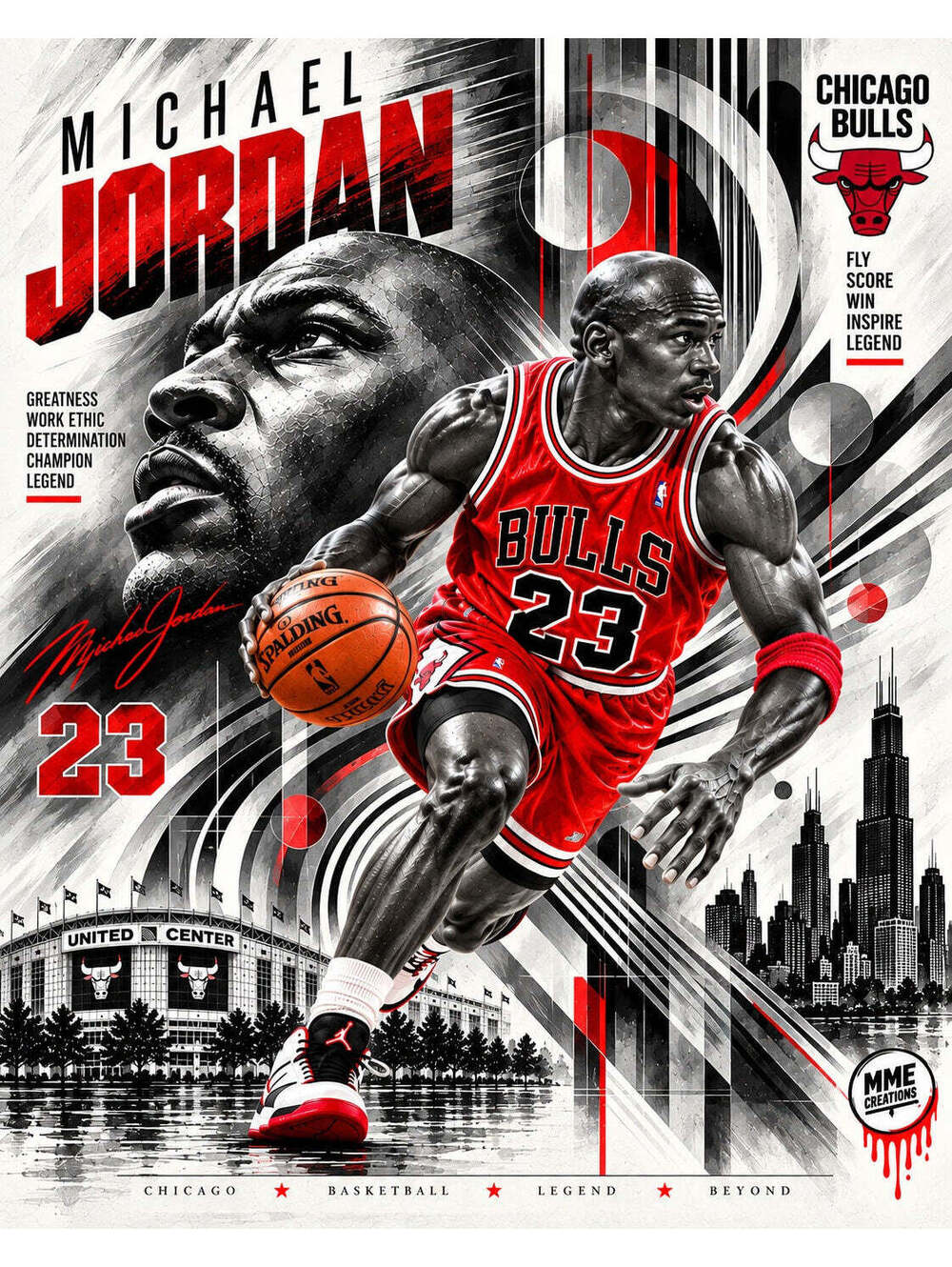 4726 Michael Jordan Kinetic Art × Grisaille AG Collection 8x10 Sports Print